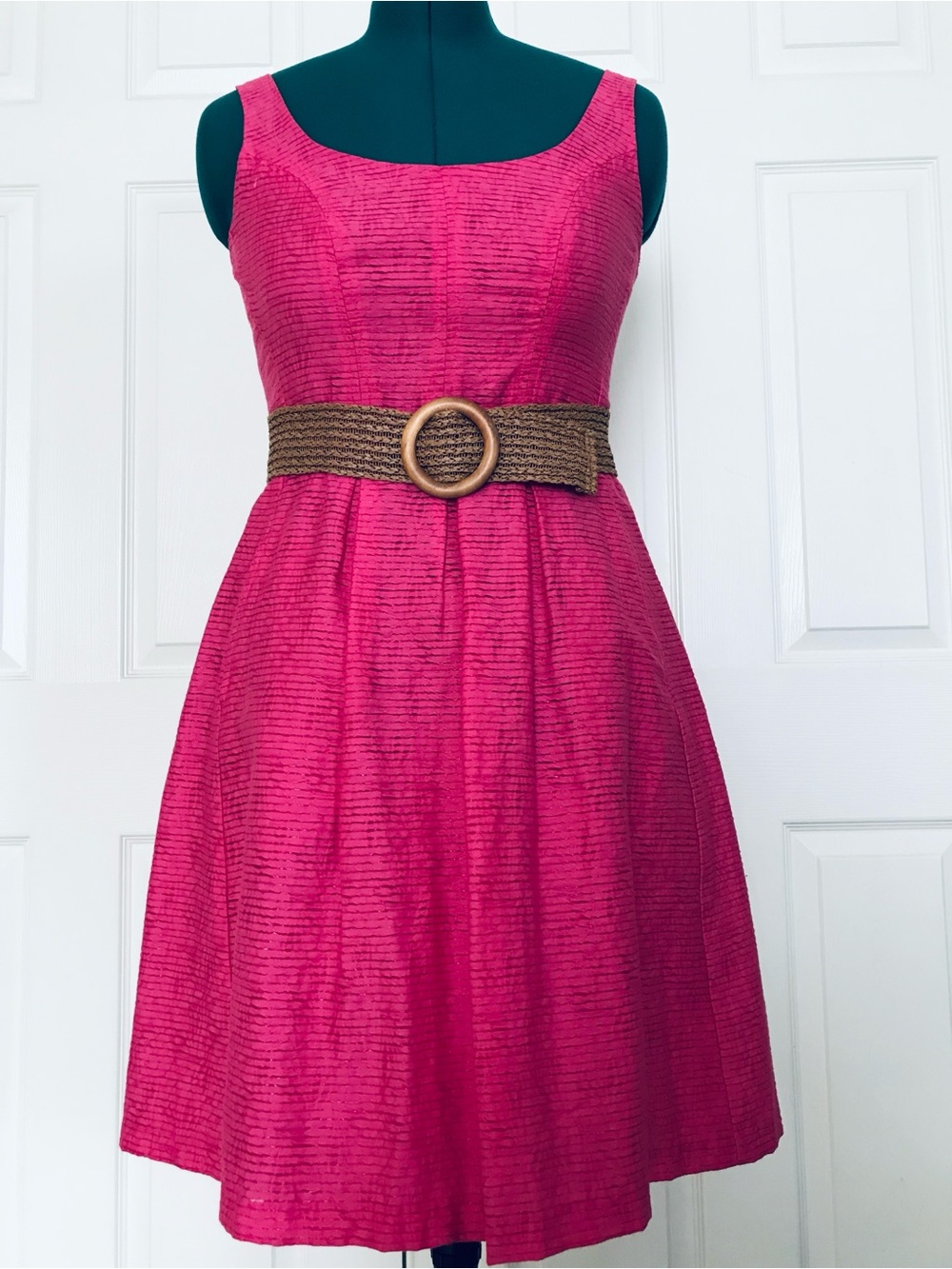Nine West Fuchsia Sleeveless Midi Dress with Woven Belt